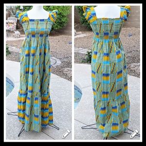 Handmade African tribal print smocked maxi dress